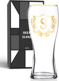 Personalized Beer Glass, Custom Alcohol Gifts for Beer Lovers, Unique Birthday, Christmas Gifts for Dad, Uncle, Husband, Boyfriend, with Initial S