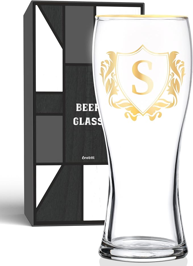 Personalized Beer Glass, Custom Alcohol Gifts for Beer Lovers, Unique Birthday, Christmas Gifts for Dad, Uncle, Husband, Boyfriend, with Initial S