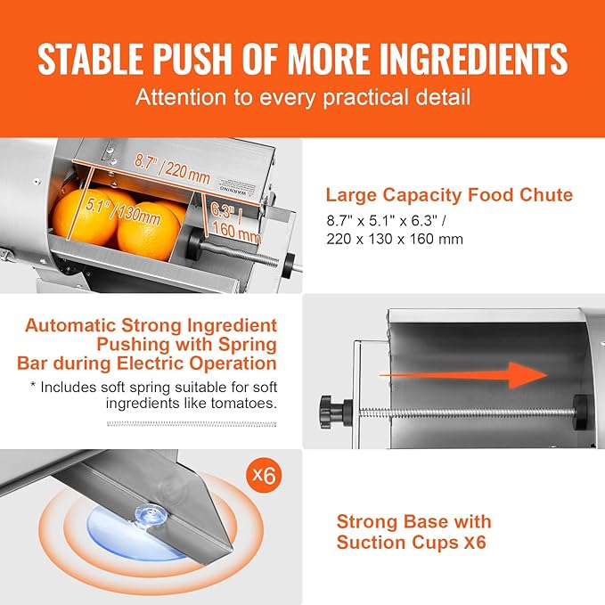 VEVOR Electric Vegetable Slicer, 0-0.5"/0-12mm Thickness Adjustable Commercial Slicer Machine, Convertible to Manual, Stainless Steel Food Cutter Slicing Machine, Large Feed Port for Potato, Tomato