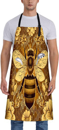 Bee and Floral Apron for Women, 28x33in, Kitchen Chef Aprons with 2 Pockets, Polyester, Golden Flower Apron for Cooking BBQ Baking Gardening Chef, Gifts for Mom Wife Dad