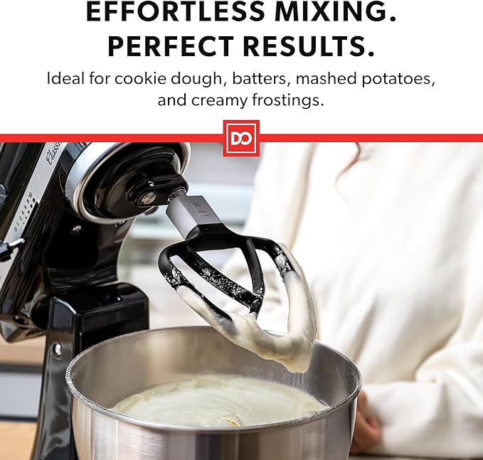 DI ORO Seamless Series Flex Edge Beater for KitchenAid Tilt-Head Stand Mixer - 4.5-5 Quart Flat Beater Paddle - Flexible Silicone Edges for Scraping & Mixing Bowls - Dishwasher Safe & BPA Free (Black)