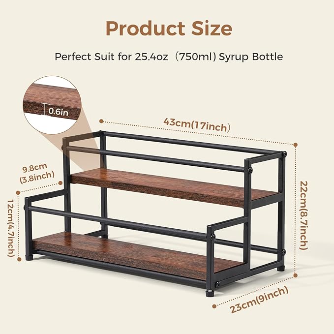 Coffee Syrup Rack Organizer, 2-Tier 10 Syrup Bottles Holder Stand for Coffee Bar, Liquor Bottle Display Shelf Bar Shelf Stand Countertop Rack for Syrup, Wine, Spice