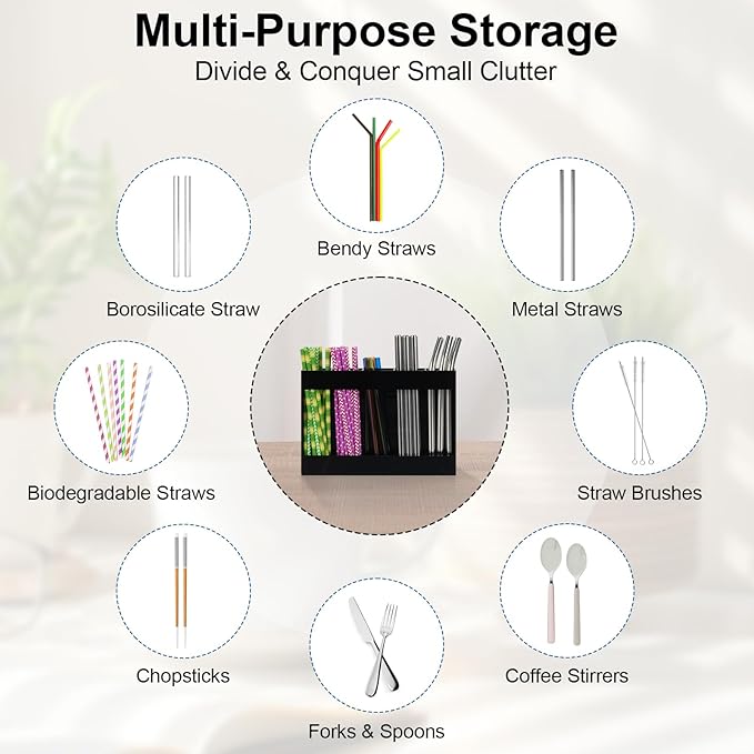 Upgraded Acrylic Straw Holder for Cabinet Door, Fridge & Countertop–Magnetic/Adhesive Dual Mount, Strong Hold, Space-Saving Straw Organizer with Adhesive Tape, Magnetic Sheet