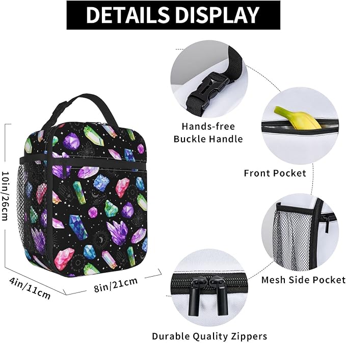 FREEHOTU Colorful Crystals Lunch Bag Double Insulated Leakproof Lunch Box Tote Bag Cooler Lunch Organizer for Work Picnic Travel Camping