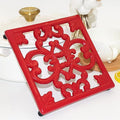 Cast Iron Metal Trivet for Hot Dishes, 7 Inches Square Vintage Iron Trivet for Hot Pots and Pans, Heat Resistant Hot Mat Pad for Kitchen Countertop, Red