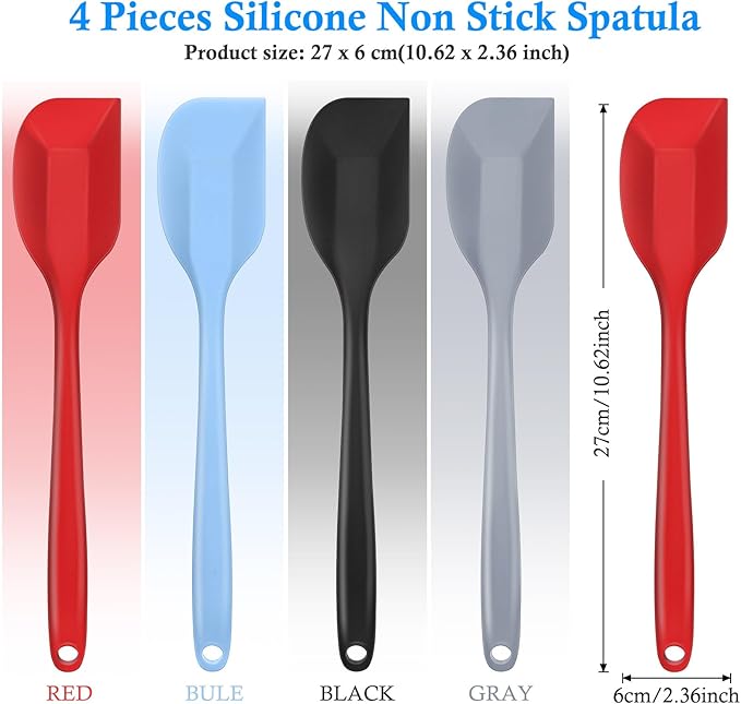 Shappy 4 Pieces Silicone Cooking Spoons 10.6 Inch Heat Resistant Kitchen Spoons for Mixing, Serving and Stirring Upgrade Large Non Stick Basting Utensils, Dishwasher Safe(Scrapers,Classic Color)