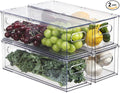 Fridge Drawer Pull Out Stackable Bins, Clear Refrigerator Stackable Organizers, Fridge Organizer Storage for Kitchen, Pantry, Vegetables, Fruits (4 Small)
