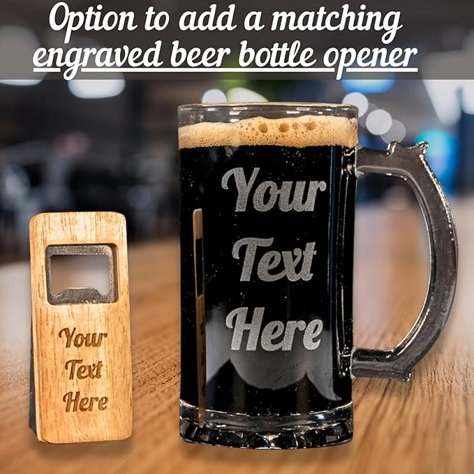 Gifts Inscribed Personalized Beer Mug 16 oz Engraved Beer Glass with Custom Text - Customized Drinkware - Unique Gift for Dad, Husband, Birthday, Wedding, Anniversary, Father's Day