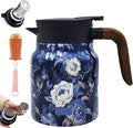 Vintage Floral Pattern Teapot – Built-In Infuser, 800ML/1000ML Heatproof Stainless Steel Teapot with Lid for Hot Drinks (Blue, 1000ml-Wooden handle)