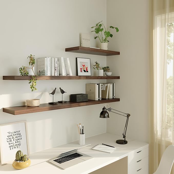 12 Inch Deep Floating Shelves for Wall 2 Pack Floating Shelfs Large Storage Space Wall Decor Display Shelf for Bathroom Living Room Bedroom Kitchen 48" W x 12" D x 1.2" H Walnut