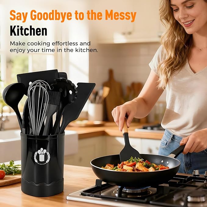 Multifunction Spatula Cooking Spoon, 2025 New Silicone Nonstick Pan Cooking Spoon, Matte Kitchen Silicone Utensil for Cooking Serving Stirring Scooping Scraping (Black 2pcs)