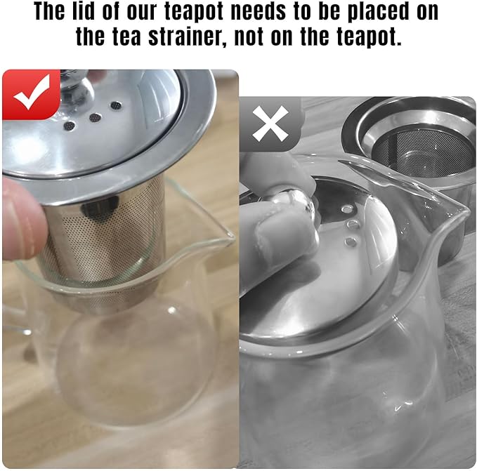 PARACITY Glass Teapot Stovetop 44 OZ, Borosilicate Clear Tea Kettle with Removable 18/8 Stainless Steel Infuser, Teapot Blooming and Loose Leaf Tea Maker Tea Brewer for Camping, Travel (1300ml)