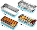 Stainless Steel Snack Containers with Lids, Reusable Bento Lunch Container Box, Food Storage, Leak Proof, Dishwasher-Safe, Grab and Go for Work, 2 Single + 2 Double Compartment