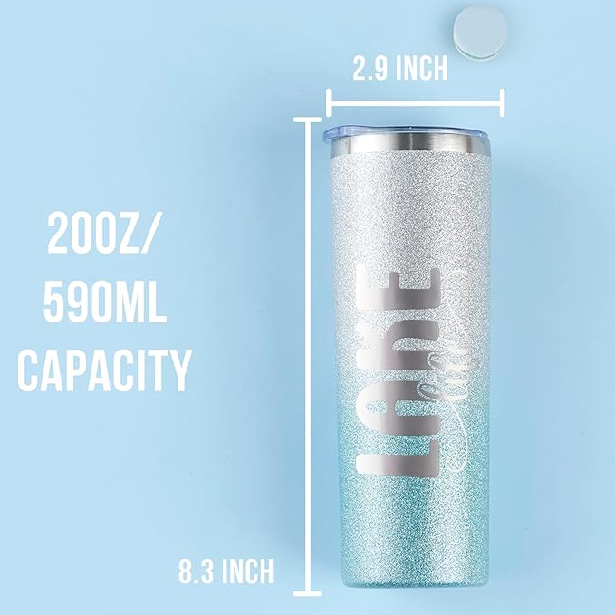 Onebttl Lake House Gifts for Women, 20oz Stainless Steel Insulated Tumbler, Housewarming Gifts for Lake Lovers - Silver Blue, Lake Life