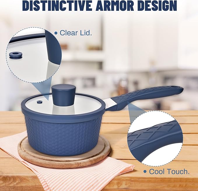 Small Sauce Pan with Lid, 1.5QT Small Cooking Pot, Granite Nonstick Cookware, PTFE & PFOA Free, Dishwasher Safe, Perfect for Boiling Milk, Sauce, Gravies, Pasta, Noodles