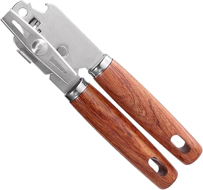 Stainless Steel Can Opener Manual: Wooden Handle Bottle Opener, Jar Opener for Seniors, Hand Held Can Opener Smooth Edge Lid Remover for Kitchen Cans Bottles Lids, Beer Bottle Opener