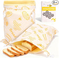 Bees Wax Bread Bags for Homemade Sourdough - 2 Pack XL Reusable 100% Organic Cotton Linen Bread Bags Keep Bread Fresh for Weeks, Homesteading Essentials Sourdough Bags