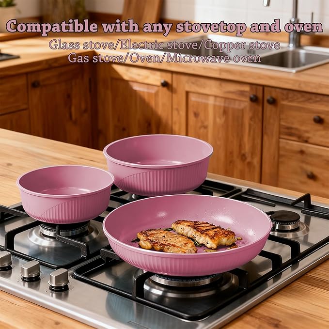 24 Pcs pots and pans set,pots and pans set non stick,Oven-safe and dishwasher-safe,PFAS/PFOA Free,Induction Dishwasher Oven Safe cookware set (Pink)