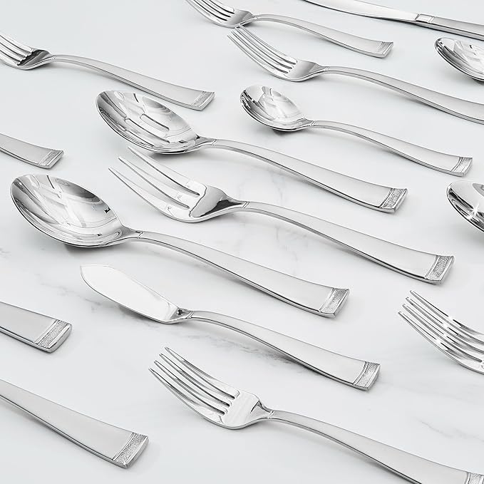 KINGSTONE Silverware Set, 65-Piece Flatware Set for 12, 18/10 Stainless Steel Cutlery Set with Bead Edge, Utensil for Kitchen, Home, Party, Wedding, Mirror Polished, Dishwasher Safe, Featured Gifts