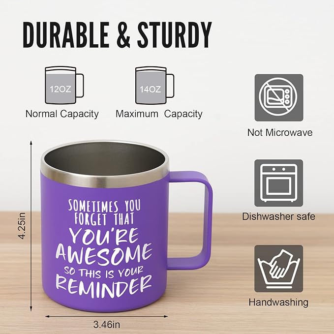 NOWWISH Inspirational 14oz Purple Mug with Handle, Sometimes You Forget You're Awesome Stocking Stuffer for Women, Unique Christmas Birthday Gifts for Her, Mom, Daughter, Wife