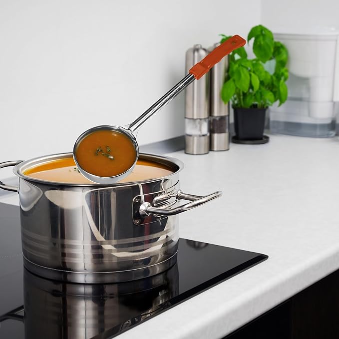 Stainless Steel Food Portioner 8 Ounce Orange Handle – Serving Spoon for Cooking and Kitchen Use