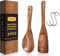 Wooden Spoons for Cooking, Wooden Utensils for Cooking Natural Teak Wooden Kitchen Utensils Set Comfort Grip(2 PCS)