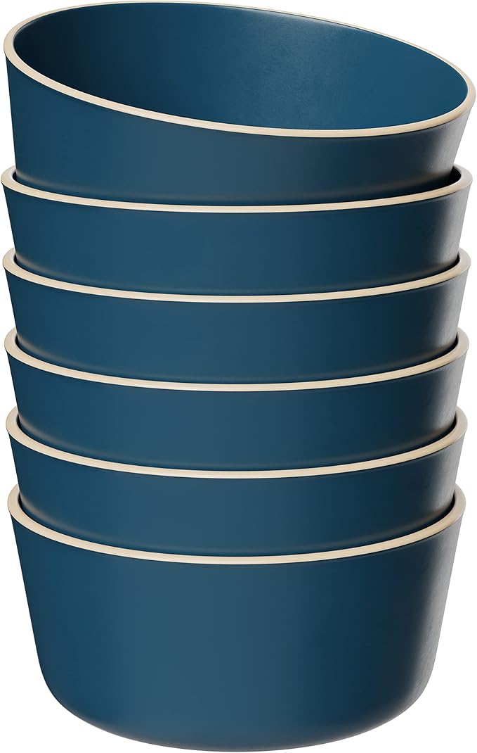 KooK Soup Bowls, Ceramic Bowls, for Cereal, Rice, Pasta and Dessert, Dishwasher and Microwave Safe, 6 Inch, Stoneware, 25 oz, Set of 6, Navy