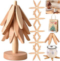 Natural Tree Trivet Set 4 Wooden Trivets and 1 Stand Like a Christmas Tree Wooden Hot Pads Heat Resistant Trivets for Kitchen Table Decor (Log-5 Piece)