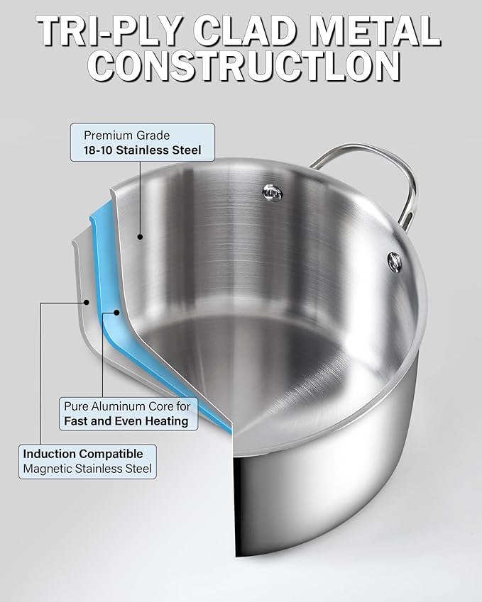 Cooks Standard Multi-Ply Clad Stainless Steel Stock Pot, 6-Quart Pasta Cooking Canning Pot with Lid, Deep Stockpot Induction Cookware