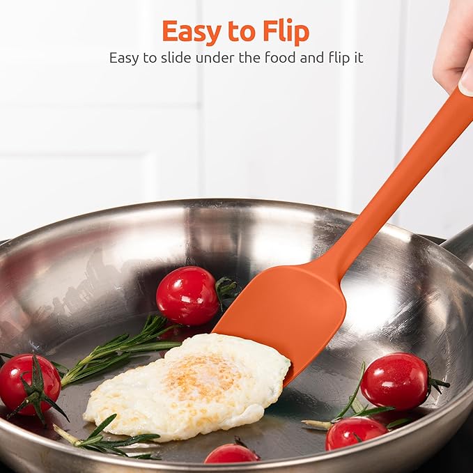 600ºF Heat Resistant Silicone Spoons: U-Taste Flexible Baking Spoon Spatula & Cooking Scoop Spoonula, Seamless Soft Kitchen Utensils for Serving, Scraping, Scooping in Non-Stick Cookware (Orange)