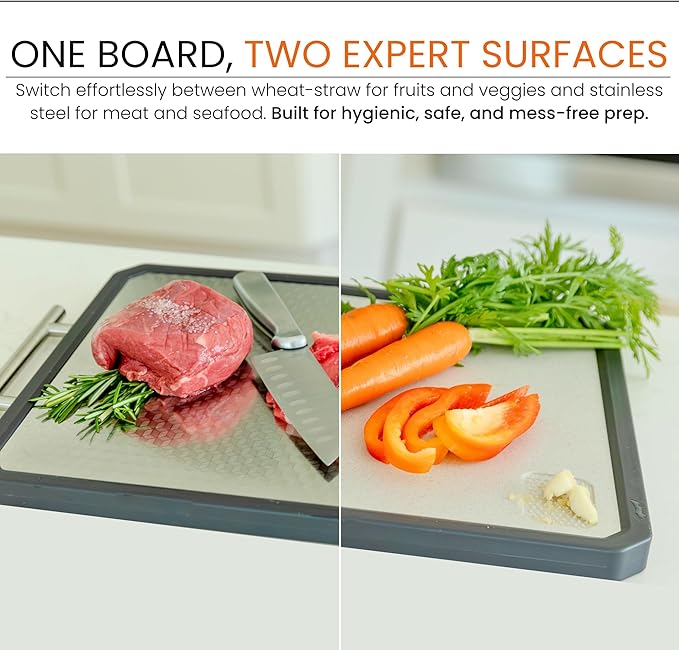 PurpleDove Double-Sided Cutting Board Set [Large] SS304 Stainless Steel Chopping Boards | Stain-Resistant, Non-Porous | Reversible Chopping Board for Meat & Vegetables