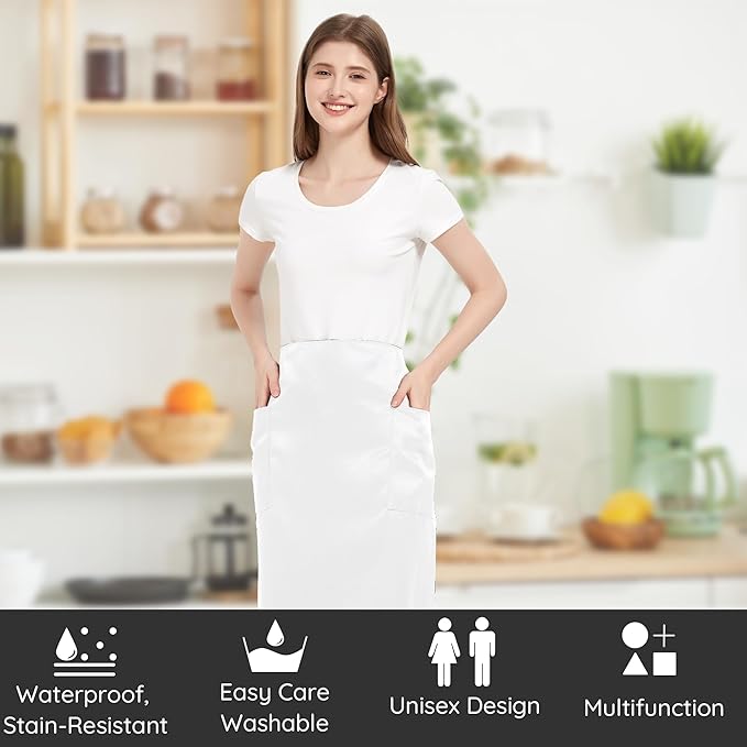3 Pack Waist Apron with 3 Pockets, Unisex Black Waiter Aprons, Water Resistant Server Aprons for Restaurant Chef Bar