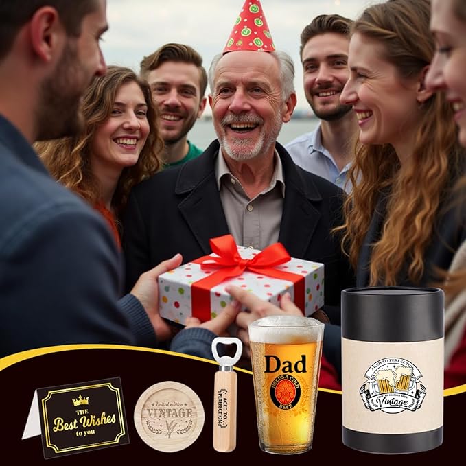 Father's Day Father Christmas Halloween Birthday Gifts for Fathers Your Dad Beer Lovers Present for Dad Vintage Beer Drinking Glass Happy Fathers Day Party Supplies Decorations