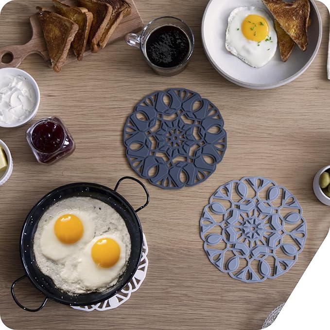 Peleg Design TriveTile Trivet Set – for Hot Pots and Pans - Fun and Decorative – Non-Slip Heat-Resistant Kitchen Trivets - Split into 3 Trivets, Holds 3 Dishes Simultaneously - 7x7 inches (Charcoal)