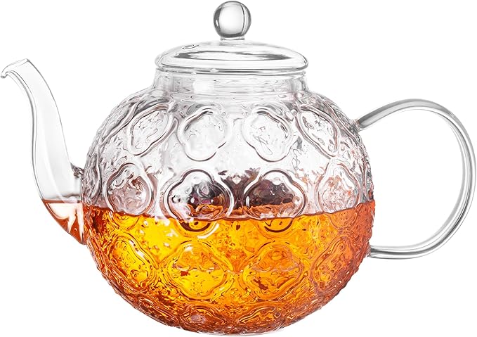 Glass Teapot with Removable Infuser-1500ml Clear GlassTea Pot for Stovetop, Borosilicate Microwave Safe Glass Tea Kettle and Tea Maker for Blooming & loose Tea