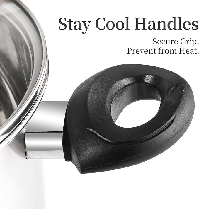 6-Piece Stainless Steel Cookware Set with Glass Lids, Stay-Cool Handles | Fry Pan, Saucepan, Sauce Pots | Compatible with Induction, Electric, Gas Stovetops | PFOA-Free, Dishwasher Safe