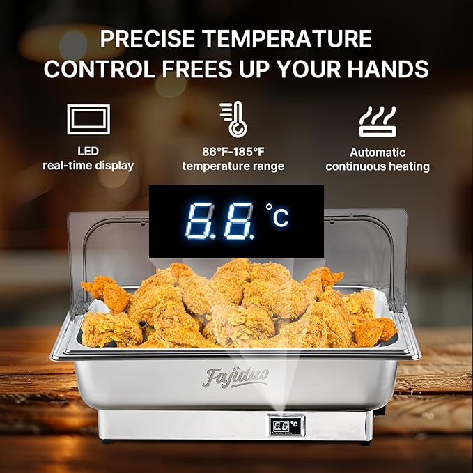 Electric Chafing Dish, 9QT Full Size Electric Chafing Dish Buffet, Adjustable Temp Roll Top Food Warmer, 600W Chafing Dish Buffet Set for Catering Parties