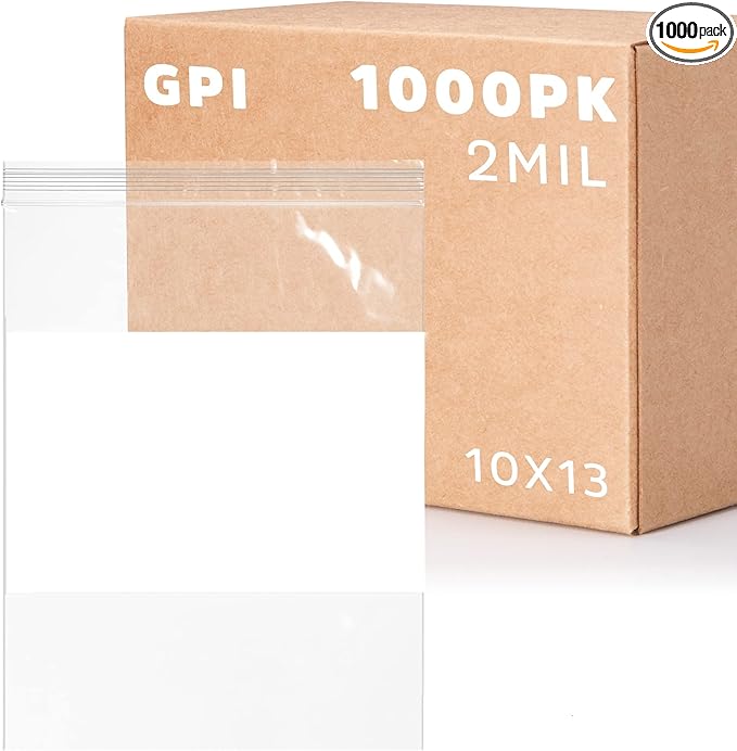 10" x 13" Large Zip Bags, 2 Mil Thick Clear Plastic Reclosable Zipper Lock Bags with Write-on White Block, with Resealable Zip Top Lock for Food Storage & Office Supplies, 1000 Count