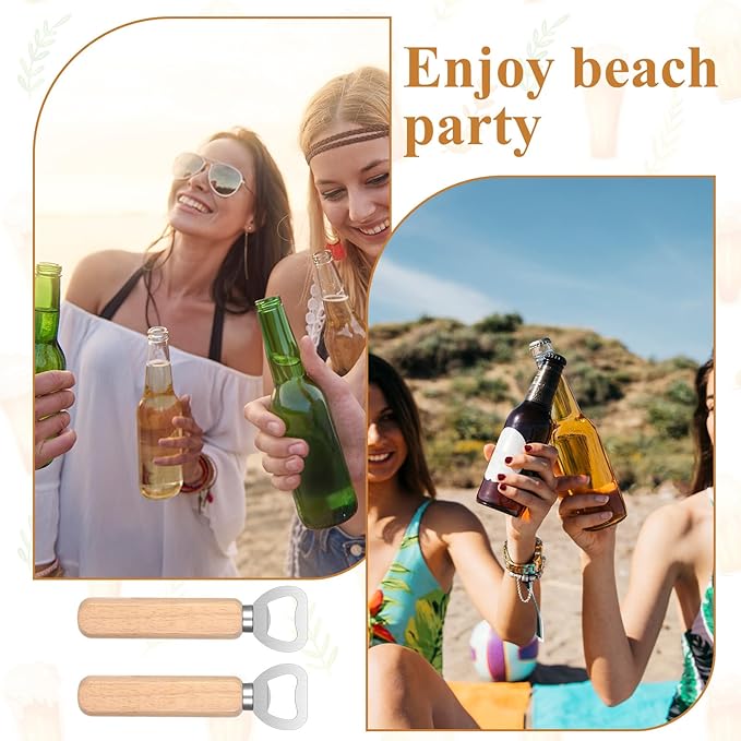 20 Pcs Bottle Opener Bulk with Wooden Handle, Stainless Steel Heavy Duty Engravable Wood Beer Opener for Party Bar Restaurant Kitchen Festivals