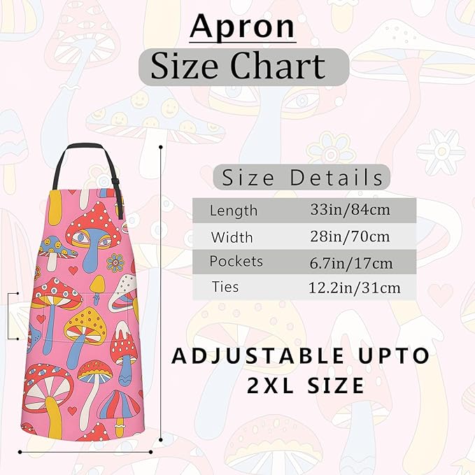 Cartoon Mushroom Apron,Oxford Fabric Adjustable Kitchen Apron with 2 Pockets,Waterproof Cooking Aprons for Men Women Mom Wife Dad,Ideal Gifts for Coffee,Shop,Baking,BBQ,Housewarming,28x33in