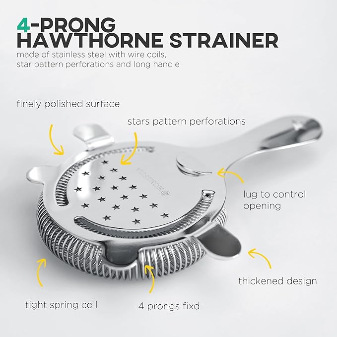 Homestia Hawthorne Strainer, Cocktail Strainer for Drinks, Stainless Steel Bar Strainers for Home Bar and Professional Bartenders, Martini Strainers for Boston Shaker Mixing Glass (Silver)