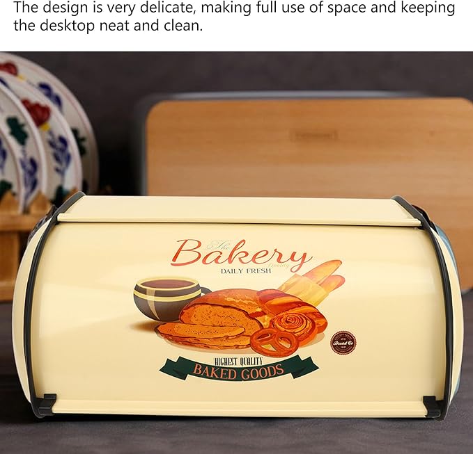 Topyond Vintage Bread Box, Metal Bread Box for Kitchen Countertop, Rustic Bread Holder with Roll Top Lid, Farmhouse Bread Storage Bin, Stainless Steel Breadbox for Homemade Bread