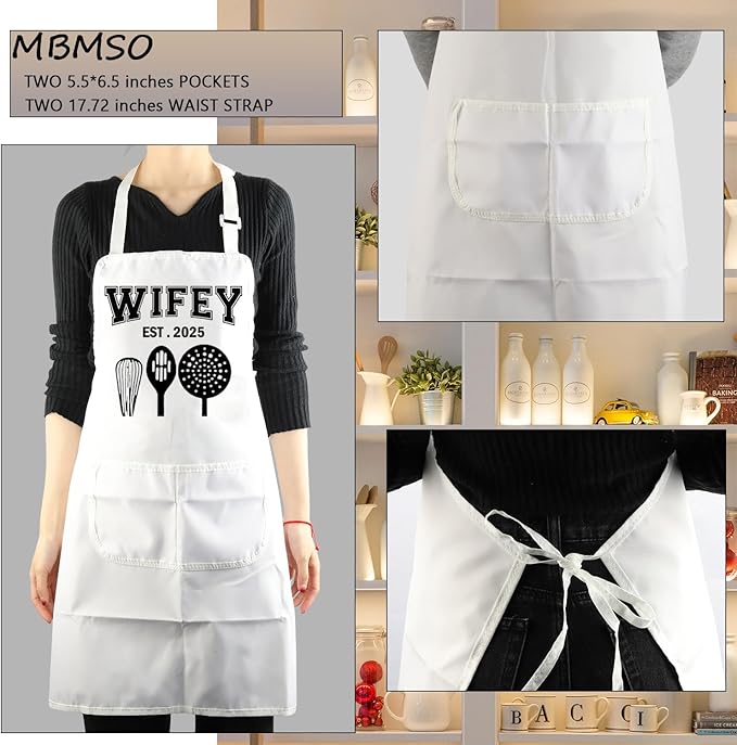 MBMSO Hubby Wifey Cooking Aprons for Couples Apron Sets Hubby and Wifey Est.2025 Wedding Gift for Newlywed His and Hers Apron