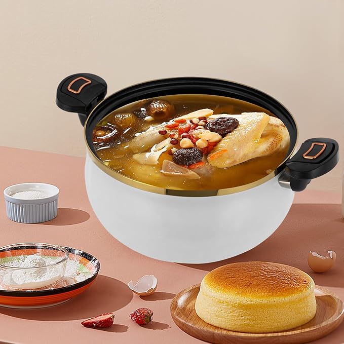 8L Micro Pressure Cooker Maifan Stone Soup Pot, Non-Stick Pot Multi-Function Micro Pressure Cooking Pot Gas Stove/Open Fire Induction Cooker Universal Stew Pot (White)