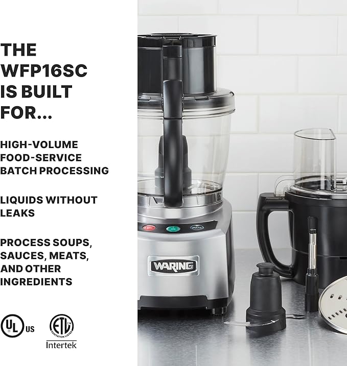 Waring Commercial 4 Quart Food Processor, 2 HP Motor, Extra Large Feed Tube, LiquiLock Sealed Bowl System, S Blade Chops Purees Emulsifies, 120V, 5-15 Phase Plug, Clear WFP16SC Black