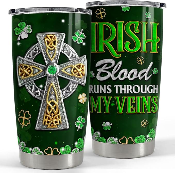 SANDJEST Irish Tumbler 20oz Celtic Cross Stainless Steel Tumbler with Lid Gift for Women Birthday Christmas
