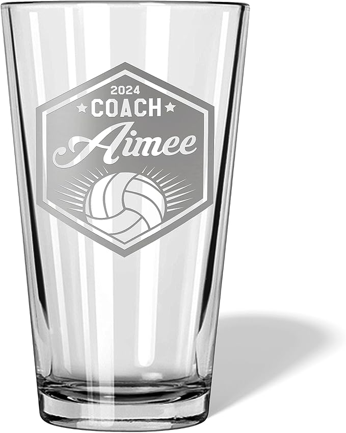 Basketball Coach Beer Glasses - Basketball Coach Gifts Personalized Coach Pint Glass Engraved Coach Award Basketball Beer Glass End of Season Gifts Coach (Volleyball, Single Pint Gift Box)
