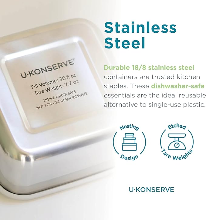 U Konserve Stainless Steel Food Storage Bento Box Container, Leak Proof Silicone Lid Dishwasher Safe - Plastic Free (50oz Blue)