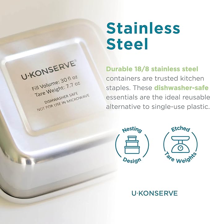 U Konserve Stainless Steel Food Storage Bento Box Container, Leak Proof Silicone Lid Dishwasher Safe - Plastic Free (15oz Blue)