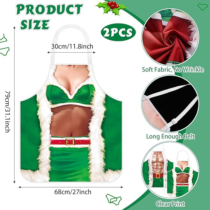 4 Pcs Christmas Aprons with Hats for Women Men Adjustable Kitchen Funny Cooking Aprons for BBQ Party